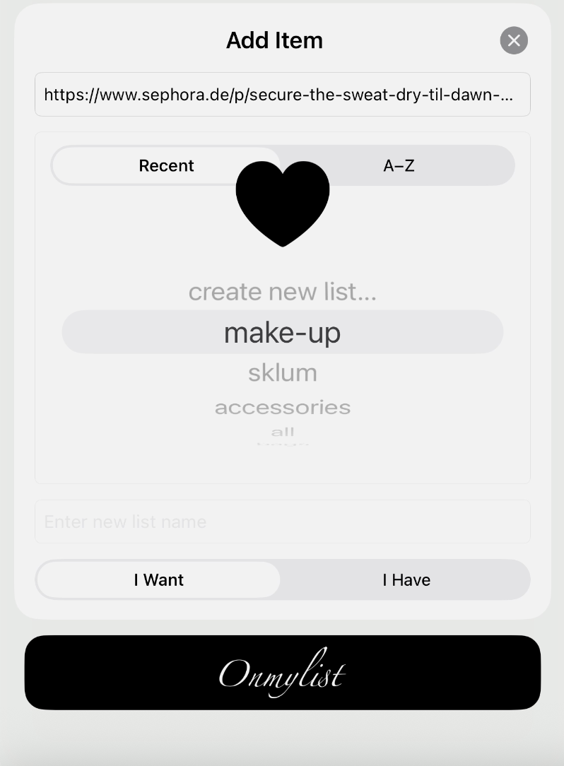 Choosing a list in Onmylist
