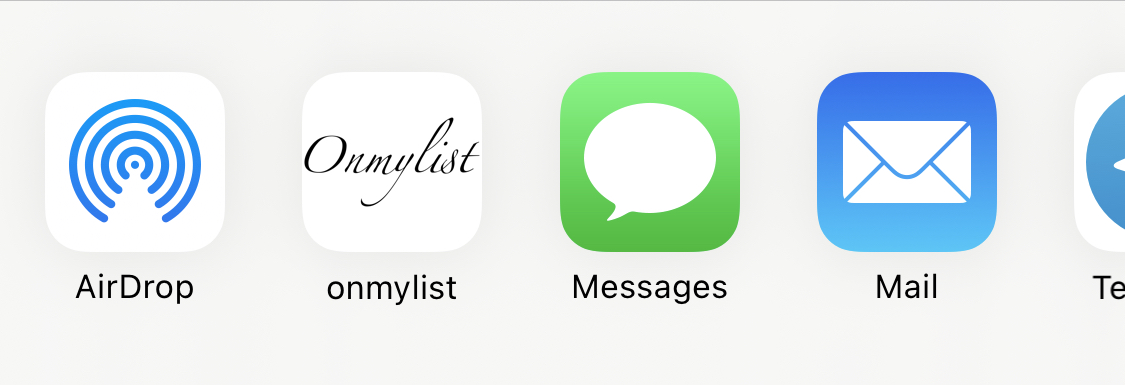 iOS share sheet showing Onmylist